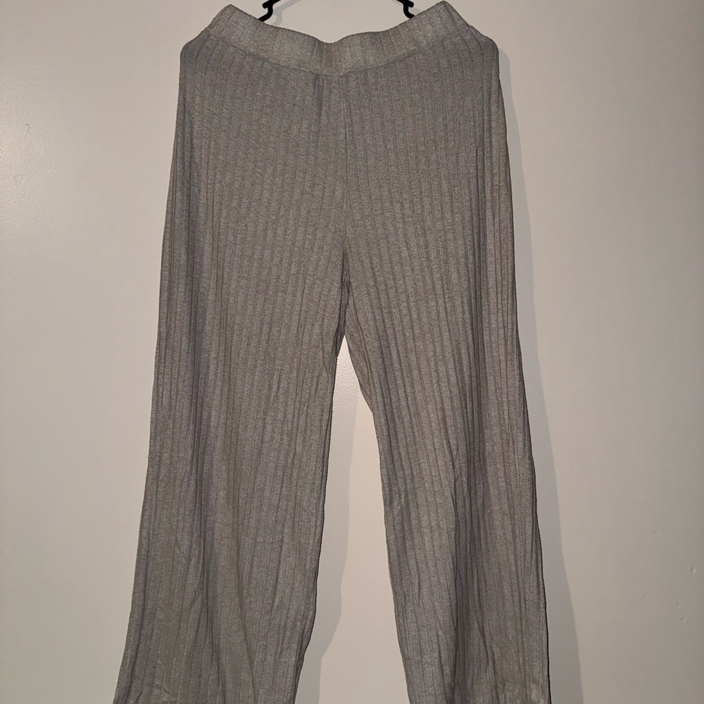 SHEIN Light Gray Ribbed Wide Leg Pants